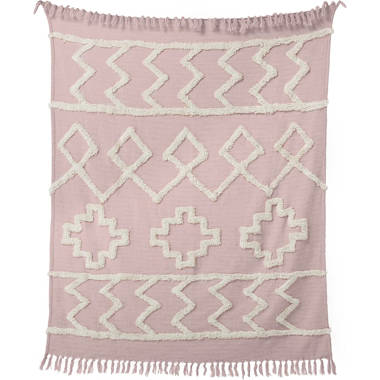 Americanflat 50x60 Throw Blanket 100 Cotton with Fringe Pink Tufted Cotton